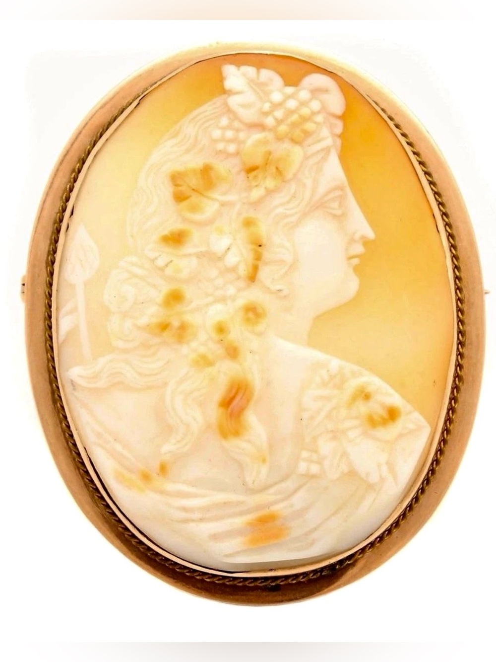 Antique 10k Gold Demeter Goddess of Harvest Portrait Cameo Brooch 11.35 grams